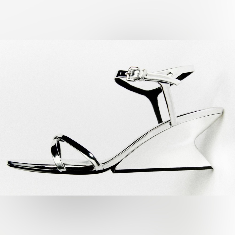 Zara Silver Metallic Wedge Sandals